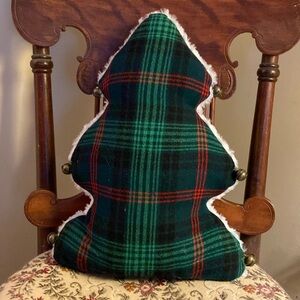 Plaid Christmas Tree Bells Plush Faux Fur Vintage Fabric Green Red Farmhouse 🎄